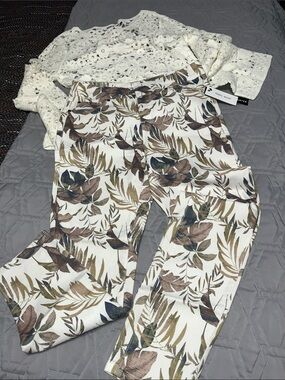 Sz 10/28🇨🇦⭐️NWT Tribal Audrey Cream Brown Neutral Print Mid Rise Crop Jeans.